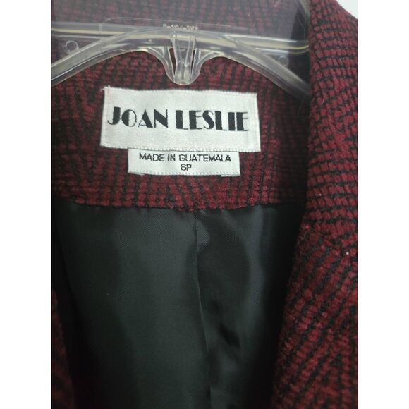 Women's‎ Joan Leslie Tweed Suit Blazer Jacket Burgundy Black Herringbone Pattern - Picture 2 of 8